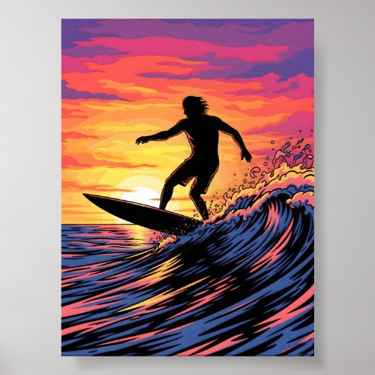 Surfen in een Sunset pop-art Poster (Voorkant)