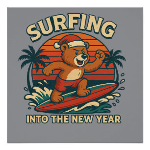 Surfen in het Nieuwe Jaar- Retro 80s Vintage Beer Perfect Poster