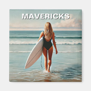 Surfen in Mavericks Californië Surfer Girl Wave Magneet