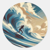 Surfen in Mavericks Californië Surfer Girl Wave Ronde Sticker (Voorkant)
