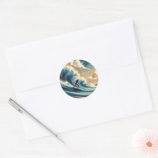 Surfen in Mavericks Californië Surfer Girl Wave Ronde Sticker (Envelop)