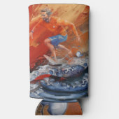 Surfen in Sinaasappel en blauw Abstract Seltzer Blikjeskoeler (Achterkant)