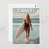 Surfen in Tahiti Surfer Meisje Briefkaart (Voorkant / Achterkant)