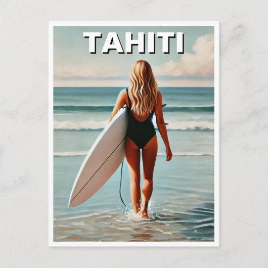 Surfen in Tahiti Surfer Meisje Briefkaart (Voorkant)