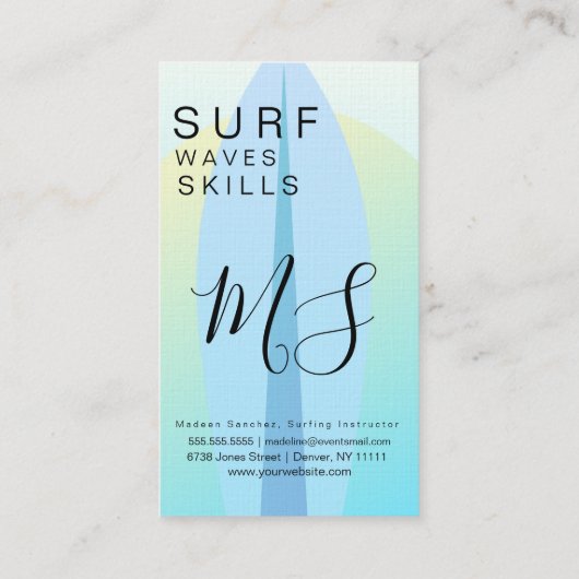 Surfen Instructor Ombre Surf Board Zonneset Visitekaartje (Achterkant)