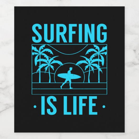 Surfen is leven wijn etiket (Enkel label)