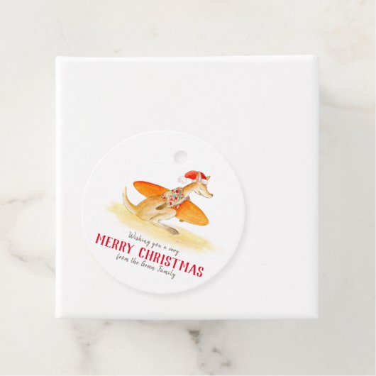 Surfen kangoeroe schattige waterverf kerst bedankjes labels (In situ)