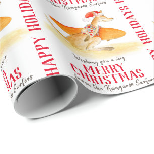 Surfen kangoeroe schattige waterverf kerst cadeaupapier
