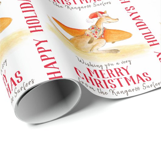 Surfen kangoeroe schattige waterverf kerst cadeaupapier (Rol Hoek)