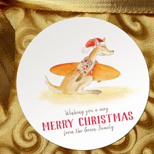 Surfen kangoeroe schattige waterverf kerst ronde sticker