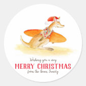 Surfen kangoeroe schattige waterverf kerst ronde sticker (Voorkant)