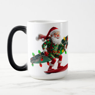 Surfen Kerstman met kerstverlichting Kleur Morphin Magische Mok