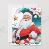 Surfen Kerstman Schelpengolf Plat Vakantie Kerstmi Feestdagenkaart (Achterkant)