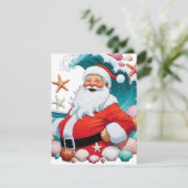 Surfen Kerstman Schelpengolf Plat Vakantie Kerstmi Feestdagenkaart (Staand voorkant)