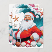 Surfen Kerstman Schelpengolf Plat Vakantie Kerstmi Feestdagenkaart (Voorkant / Achterkant)