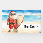 Surfen Kerstmis in juli Kerstman op het strand Spandoek (Horizontaal)