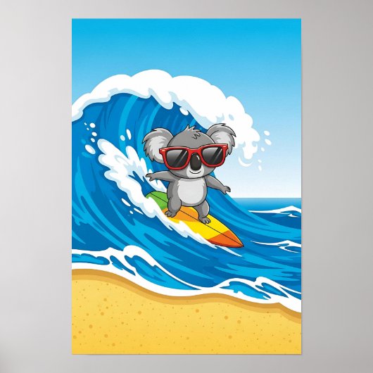 Surfen Koala Nursery Art – Stranddier Poster (Voorkant)
