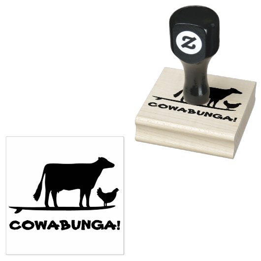 Surfen Koe en Chicken Cowabunga Funny Rubberstempel (Gestempeld)