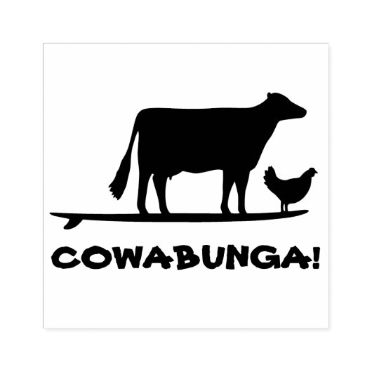 Surfen Koe en Chicken Cowabunga Funny Rubberstempel (Afrduk)