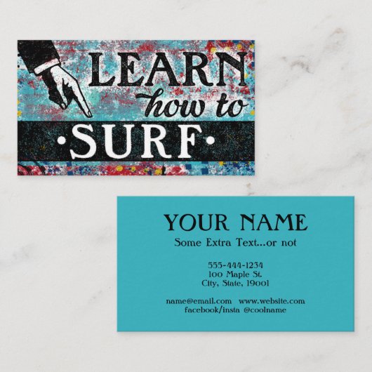 Surfen Lessons-Visitekaartjes - Blauw rood Visitekaartje (Voorkant / Achterkant)