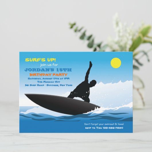 Surfen Leuk Verjaardagsfeestje Uitnodiging (Staand voorkant)