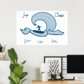 Surfen - Leven, Live Love Blue Surfing Paining Poster (Thuiskantoor)