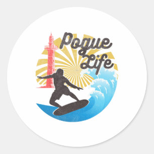 Surfen Leven Pogue Beach Van Licht Huizen Retro Di Ronde Sticker