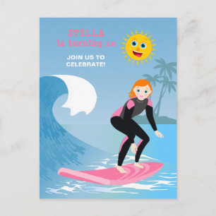 Surfen maar Meidengroep Verjaardagsfeestje Uitnodiging Briefkaart
