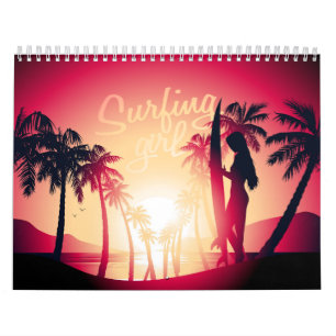 Surfen meisje in zonsopgang kalender