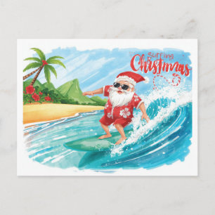Surfen met Kerst in Hawaï Tropische Kerstman Vakan Feestdagenkaart
