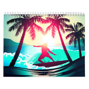 Surfen met palmbomen kalender