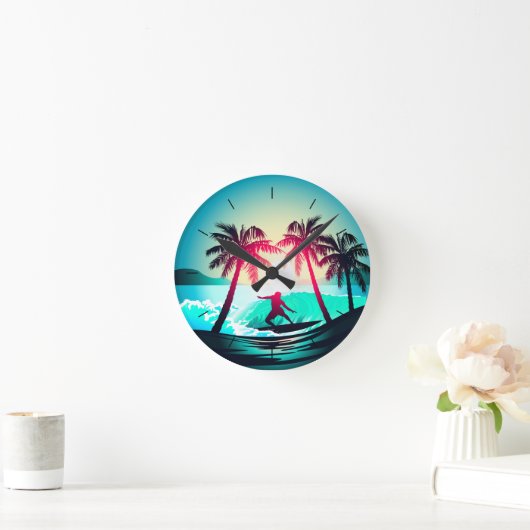 Surfen met palmbomen ronde klok (Huis)