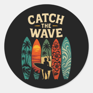 Surfen Oceaan Zomer Strand Golven Surfplank Ronde Sticker