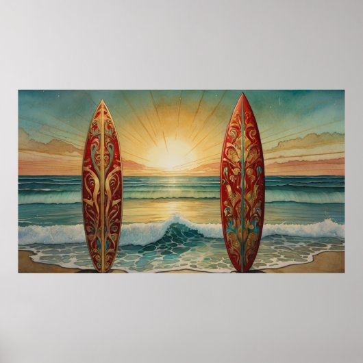 Surfen Ocean Waves Zomer zonsondergang dageraad Poster (Voorkant)