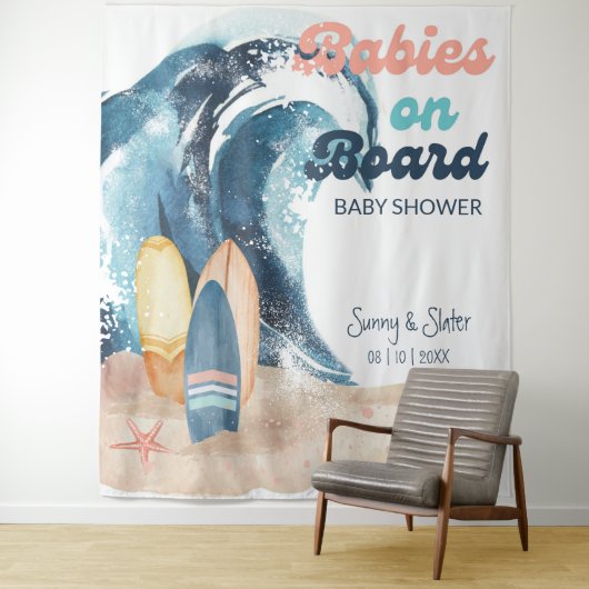 Surfen op baby's aan boord van Baby shower met twe Wandkleed (In situ)