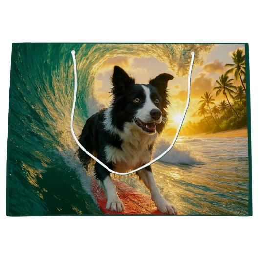 Surfen op Border Collie Groot Cadeauzakje (Voorkant)