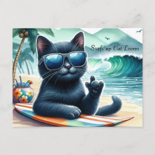Surfen op Cat Lovers Cool Black Cat Briefkaart