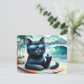 Surfen op Cat Lovers Cool Black Cat Briefkaart (Staand voorkant)
