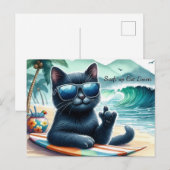 Surfen op Cat Lovers Cool Black Cat Briefkaart (Voorkant / Achterkant)
