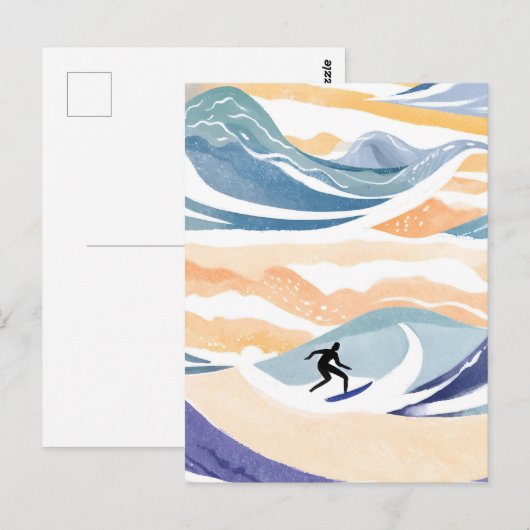 Surfen op de golf | Hedendaagse Waterverf Oceaan Briefkaart (Voorkant / Achterkant)