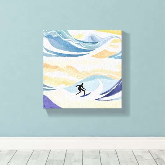 Surfen op de golf | Hedendaagse Waterverf Oceaan Canvas Afdruk (Insitu (Houten vloer))