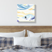 Surfen op de golf | Hedendaagse Waterverf Oceaan Canvas Afdruk (Insitu (Slaapkamer))