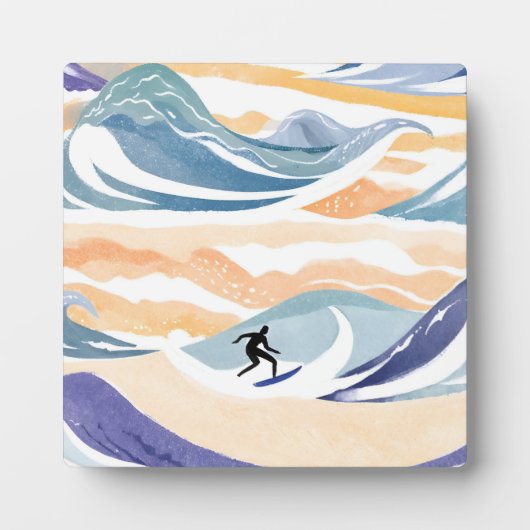 Surfen op de golf | Hedendaagse Waterverf Oceaan Fotoplaat (Voorkant)