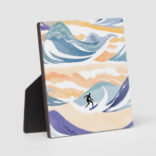 Surfen op de golf   Hedendaagse Waterverf Oceaan Fotoplaat