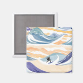 Surfen op de golf | Hedendaagse Waterverf Oceaan Magneet (Voorkant / Achterkant)