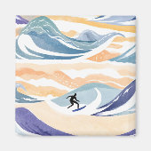 Surfen op de golf | Hedendaagse Waterverf Oceaan Magneet (Voorkant)