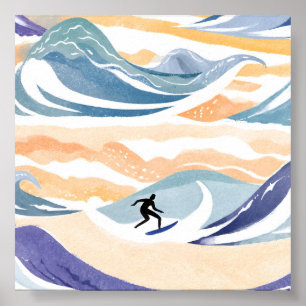 Surfen op de golf   Hedendaagse Waterverf Oceaan Poster