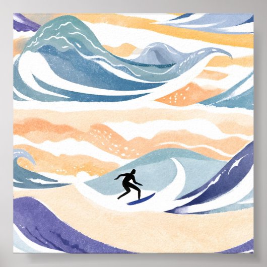 Surfen op de golf | Hedendaagse Waterverf Oceaan Poster (Voorkant)