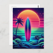 Surfen op de Neon Sunset Briefkaart (Voorkant / Achterkant)