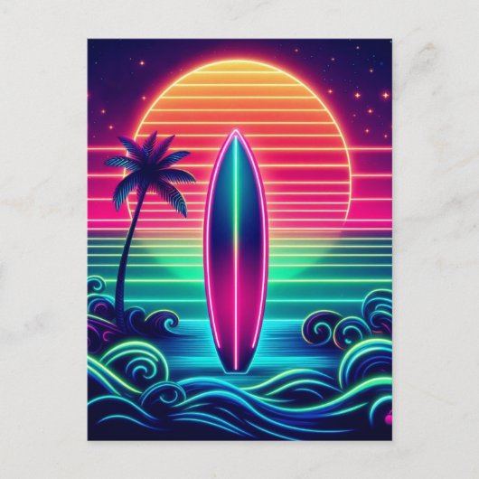 Surfen op de Neon Sunset Briefkaart (Voorkant)